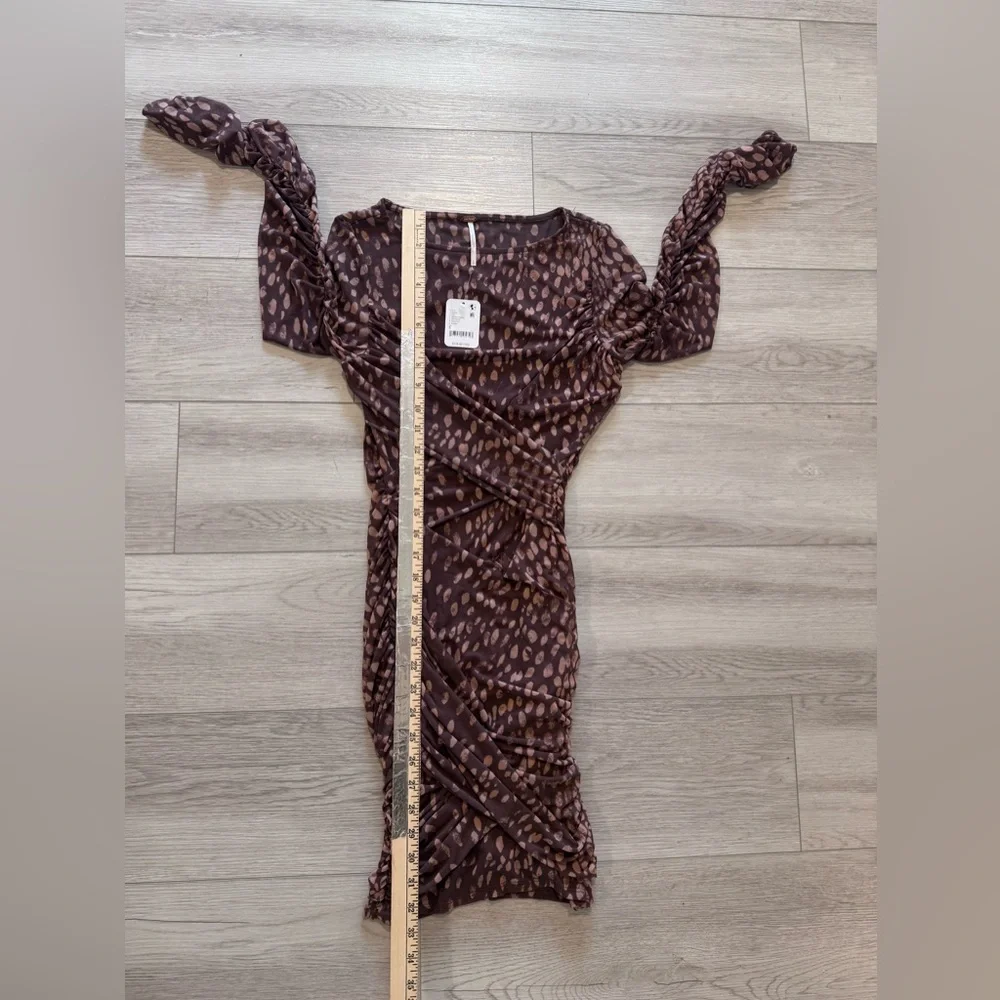 Free People Katana Mini Dress in Brown Sz Small Stretch Mesh BodyCon Party NWT - Picture 11 of 12